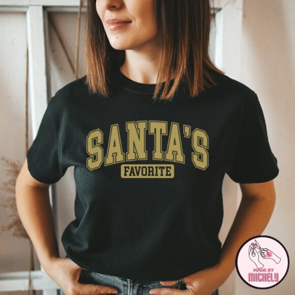 Santa's Favorite Chritmas Graphic Black Tshirt - Picture 4 of 6